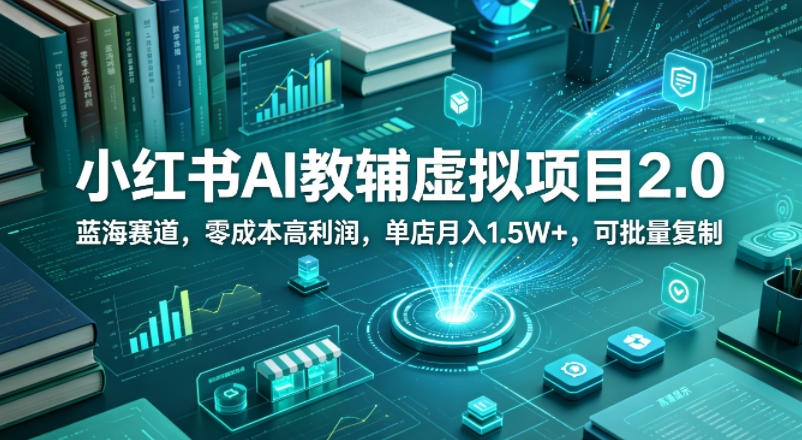 小红书AI教辅虚拟项目2.0，蓝海赛道，零成本高利润，单店月入1.5W+，可批量复制-才疏云网创