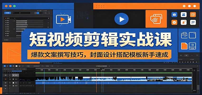 短视频剪辑实战课：爆款文案撰写技巧，封面设计搭配模板新手速成-才疏云网创
