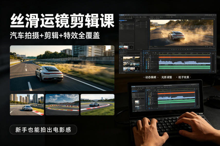 大叔丝滑运镜剪辑课，汽车拍摄+剪辑+特效全覆盖，新手也能拍出电影感-才疏云网创