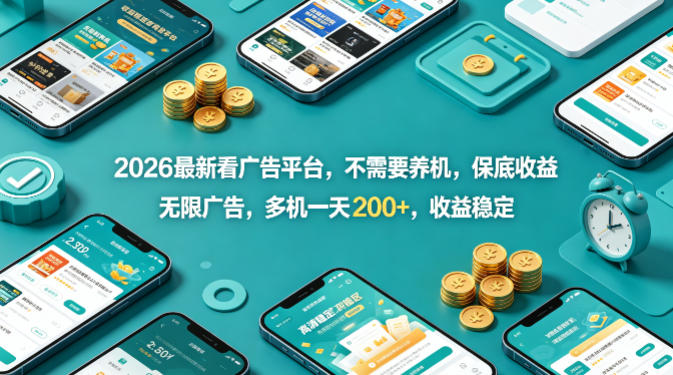 2026最新看广告平台，不需要养机，保底收益，无限广告，多机一天200+，收益稳定【揭秘】-才疏云网创