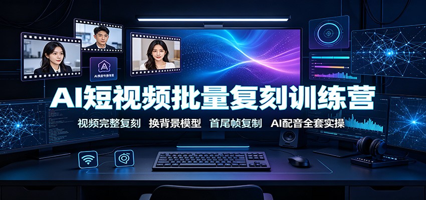 AI短视频批量复刻训练营:视频完整复刻,换背景模型、首尾帧复制、AI配音全套实操-才疏云网创