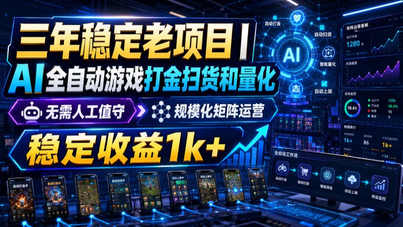 稳定三年的海外游戏全自动搬砖玩法，日入千元，无脑操作！-才疏云网创