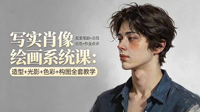 写实肖像绘画系统课：造型+光影+色彩+构图全套教学，配套笔刷+示范+作业点评-才疏云网创