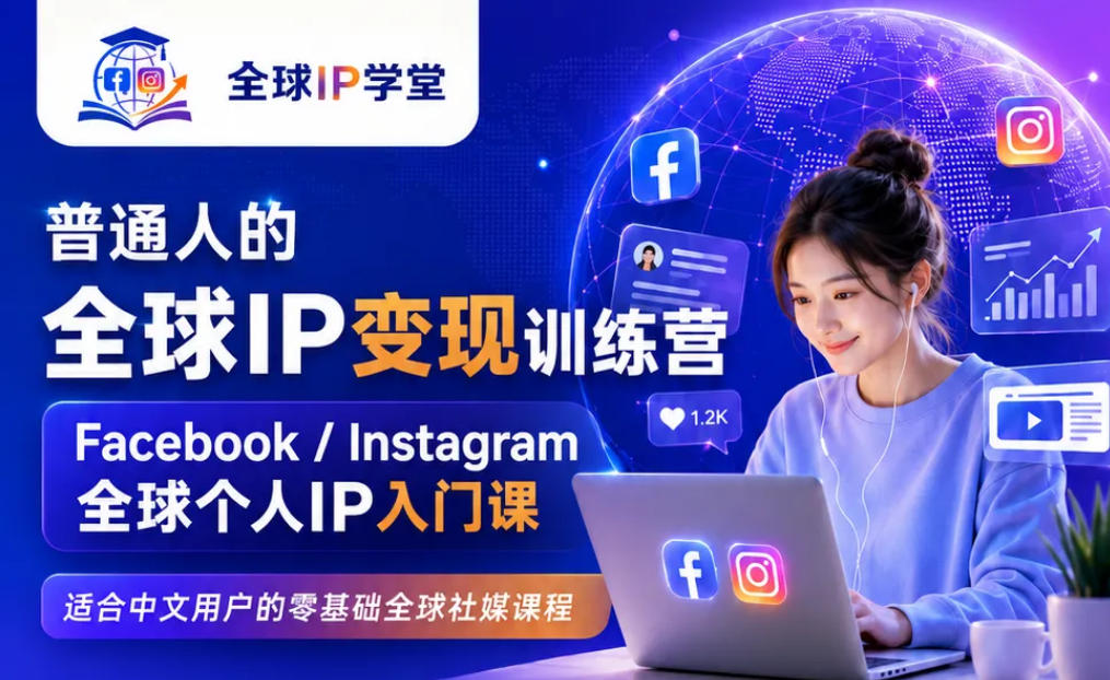 普通人的全球IP变现训练营，Facebook/Instagram全球个人IP入门课，零基础全球社媒课程-才疏云网创
