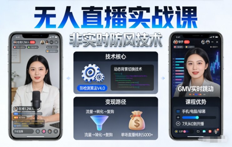 宝子哥无人直播实战课，非实时防风技术，聚焦抖音快手等平台直播带货，轻松开启直播变现之路(更新2026年5月29日)-才疏云网创