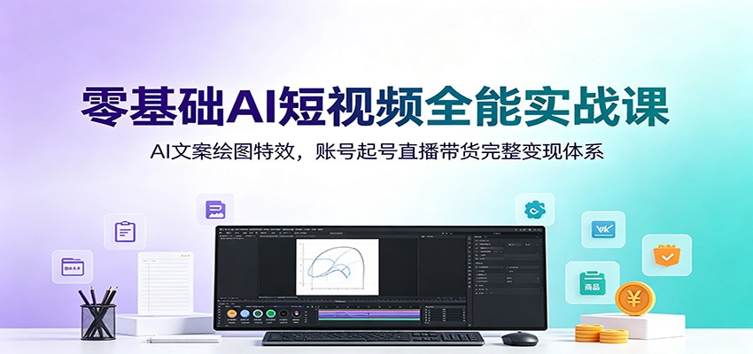 零基础AI短视频全能实战课：AI文案绘图特效，账号起号直播带货完整变现体系-才疏云网创