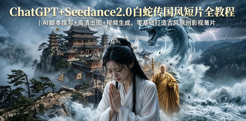 ChatGPT+Seedance2.0白蛇传国风短片全教程｜AI脚本撰写+高清出图+视频生成，零基础打造古风原创影视短片-才疏云网创