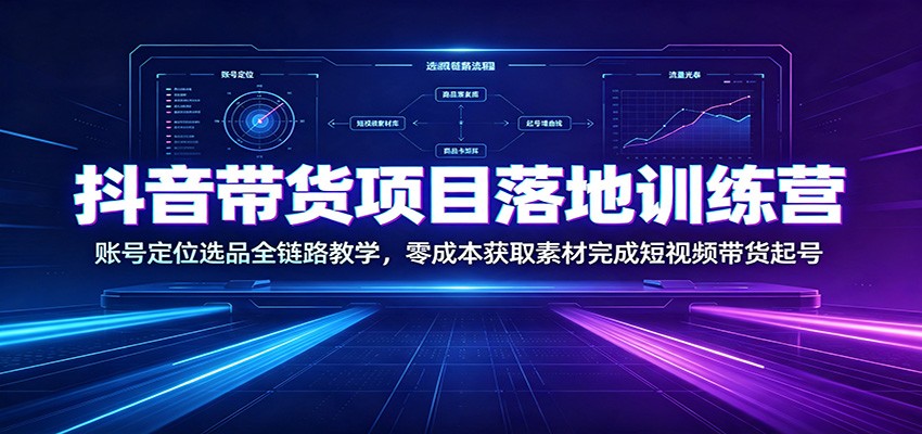 抖音带货项目落地训练营：账号定位选品全链路教学，零成本获取素材完成短视频带货起号-才疏云网创
