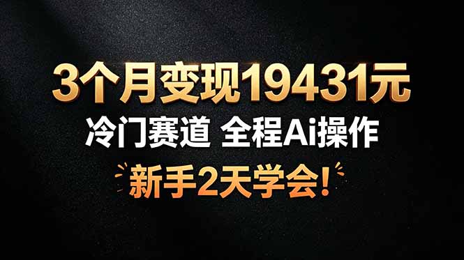 3个月变现19431元,冷门赛道 全程Ai操作,新手2天学会!-才疏云网创