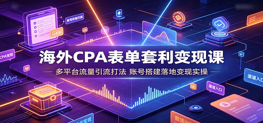 海外CPA表单套利变现课：多平台流量引流打法，账号搭建落地变现实操-才疏云网创
