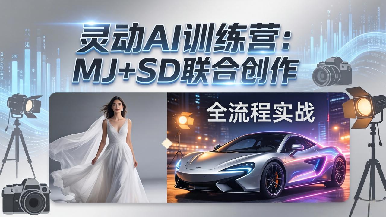 灵动AI训练营-3.0课程：MJ+SD联合创作，从婚纱大片到汽车广告，摄影后期全流程实战-才疏云网创
