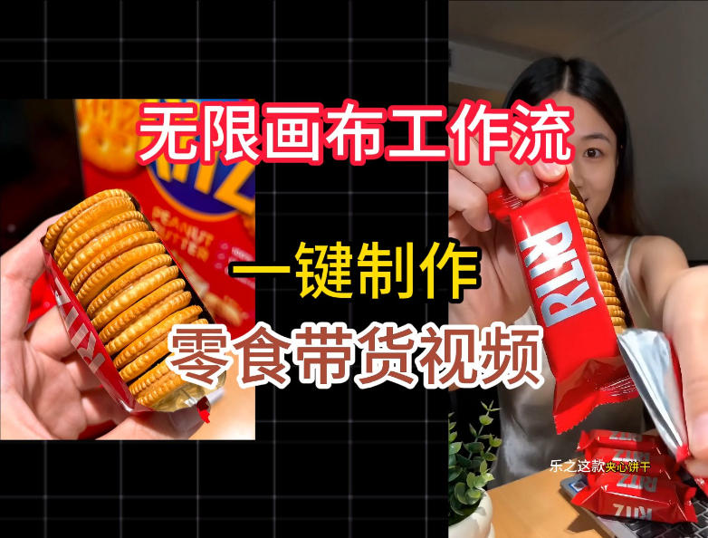 无限画布工作流一键制作零食带货视频，操作简单实操教学-才疏云网创