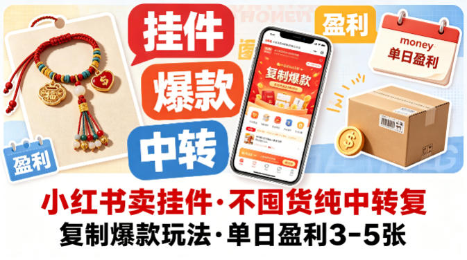 小红书卖挂件,不囤货纯中转复制爆款玩法,单日盈利3-5张-才疏云网创