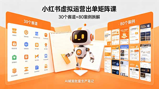 小红书虚拟运营出单矩阵课：30个赛道+80案例拆解，AI赋能批量生产笔记-才疏云网创
