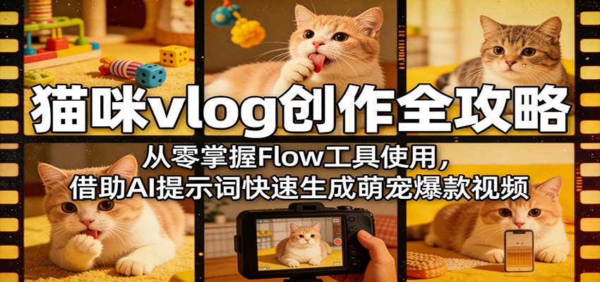 猫咪vlog创作全攻略：从零掌握Flow工具使用，借助AI提示词快速生成萌宠爆款视频-才疏云网创