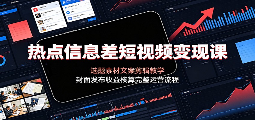 热点信息差短视频变现课：选题素材文案剪辑教学，封面发布收益核算完整运营流程-才疏云网创
