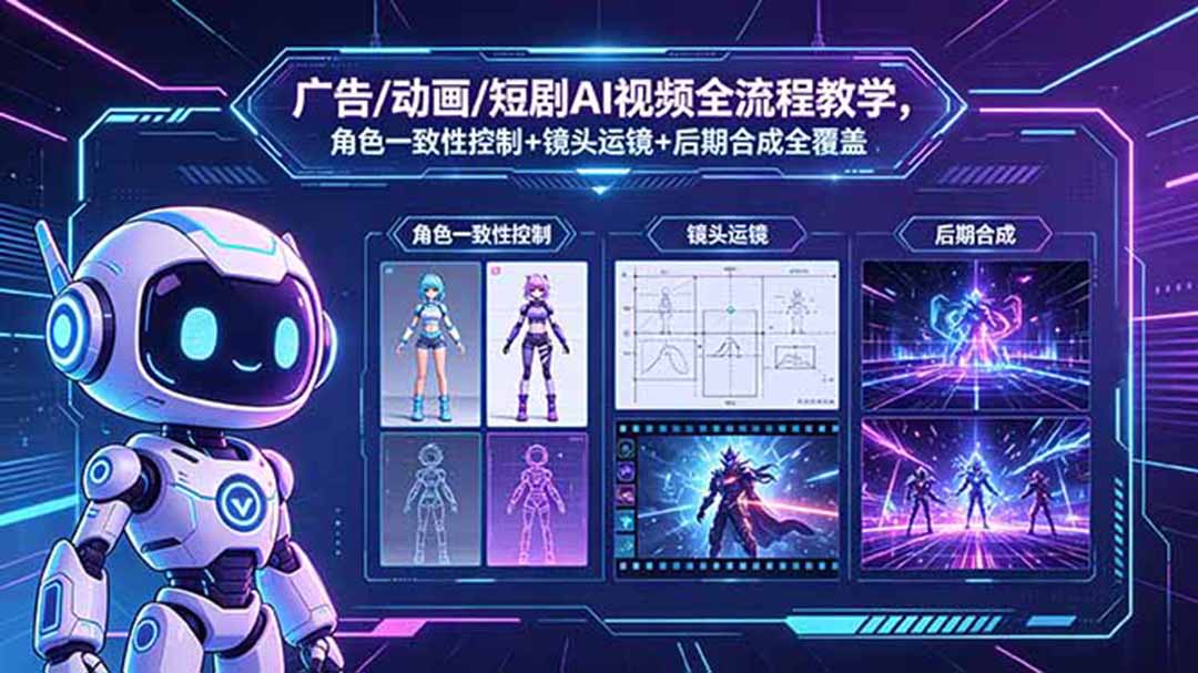 广告/动画/短剧AI视频全流程教学，角色一致性控制+镜头运镜+后期合成全覆盖-才疏云网创