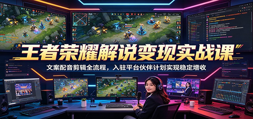 王者荣耀解说变现实战课:文案配音剪辑全流程,入驻平台伙伴计划实现稳定增收-才疏云网创