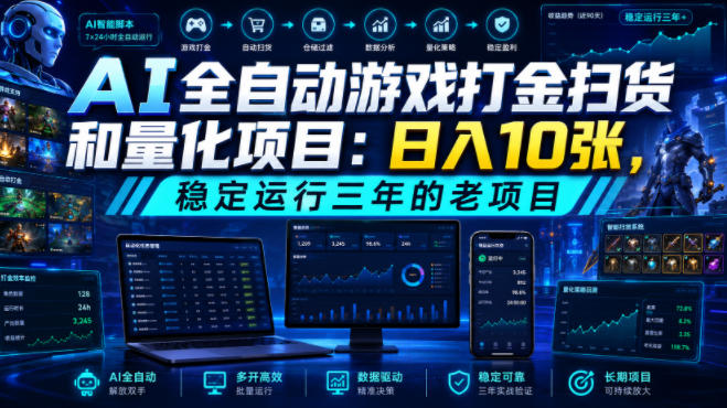 AI全自动游戏打金扫货和量化项目:日入10张,稳定运行三年的老项目!【揭秘】-才疏云网创