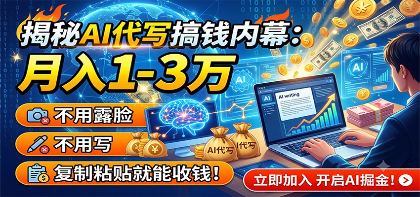 揭秘AI代写搞钱内幕：月入1-3万，不用露脸不用写，复制粘贴就能收钱！-才疏云网创