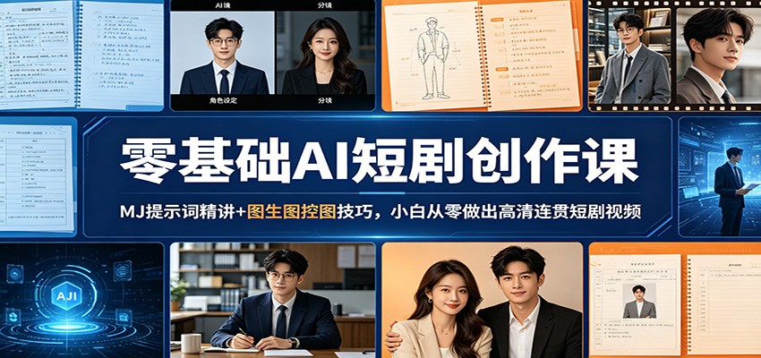 零基础AI短剧创作课：MJ提示词精讲+图生图控图技巧，小白从零做出高清连贯短剧视频-才疏云网创