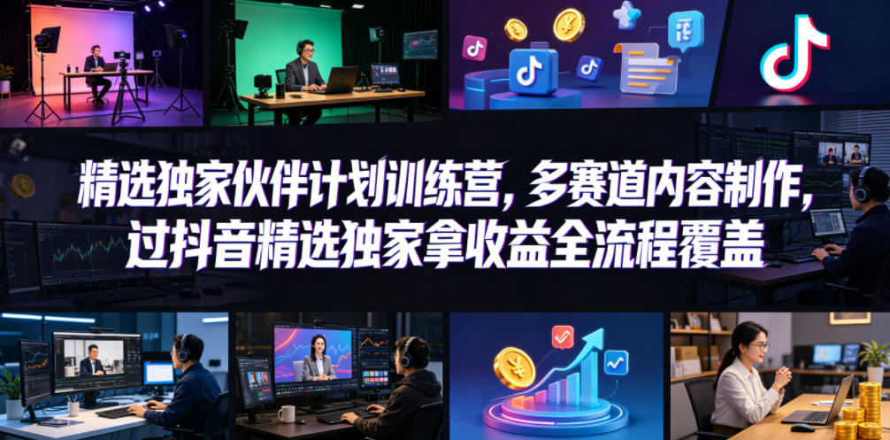 小豁食堂精选独家伙伴计划训练营，多赛道内容制作，过抖音精选独家拿收益全流程覆盖-才疏云网创