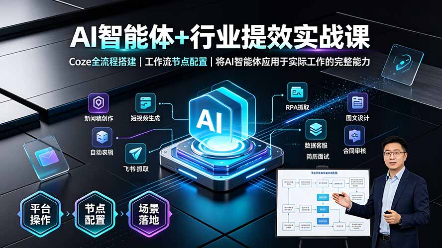 AI智能体+行业提效实战课·Coze全流程搭建｜工作流节点配置｜将AI智能体应用于实际工作的完整能力-才疏云网创