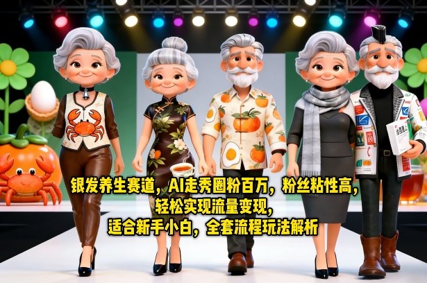 银发养生赛道，AI走秀圈粉百万，粉丝粘性高，轻松实现流量变现，适合新手小白，全套流程玩法解析-才疏云网创