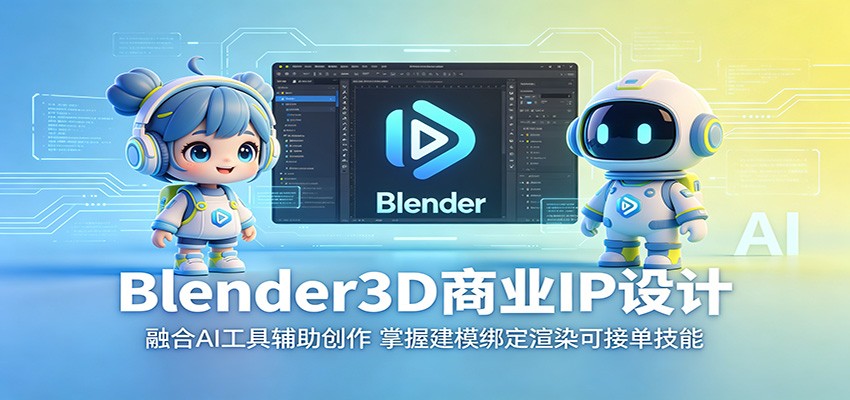 Blender3D商业IP设计:融合AI工具辅助创作,掌握建模绑定渲染可接单技能-才疏云网创