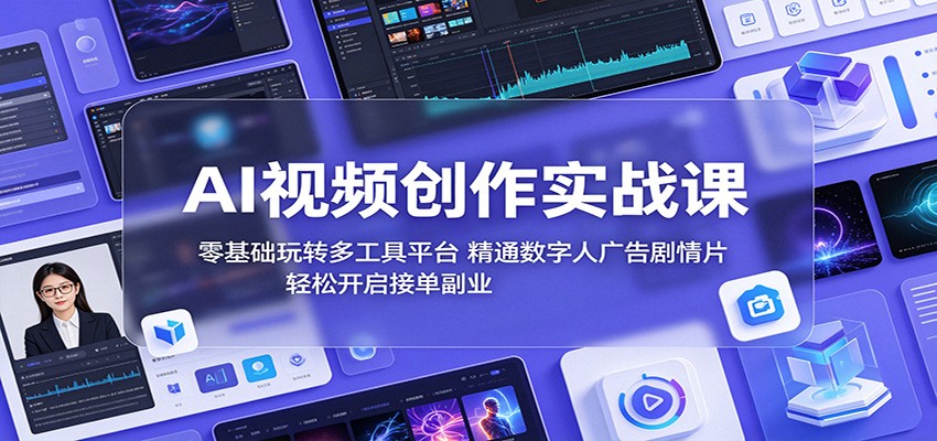 AI视频创作实战课：零基础玩转多工具平台，精通数字人广告、剧情片，轻松开启接单副业-才疏云网创