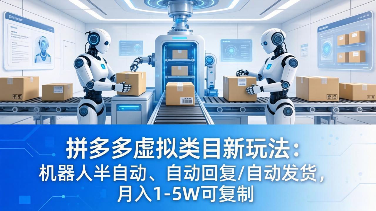 拼多多虚拟类目新玩法：机器人半自动、自动回复 /自动发货，月入 1-5W 可复制-才疏云网创