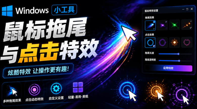 Windows特效小工具!一键给你的鼠标添加拖尾与点击动态特效,吾爱出品,免费使用Mouse Trail-才疏云网创
