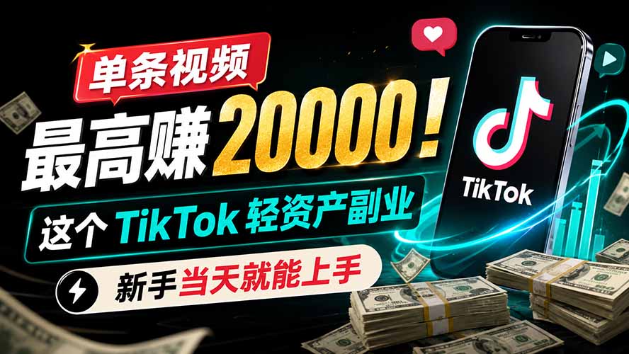 单条视频最高赚 20000!这个 TikTok 轻资产副业,新手当天就能上手-才疏云网创