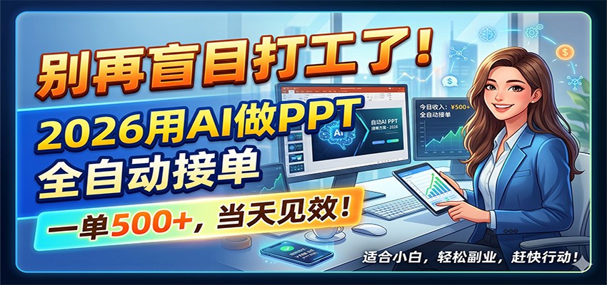 别再盲目打工了！2026用AI做PPT全自动接单，一单5张+，当天见效！-才疏云网创