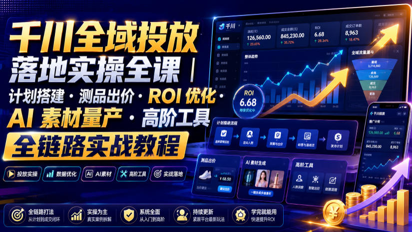 千川全域投放落地实操全课|计划搭建・测品出价・ROI优化・AI素材量产・高阶工具全链路实战教程-才疏云网创
