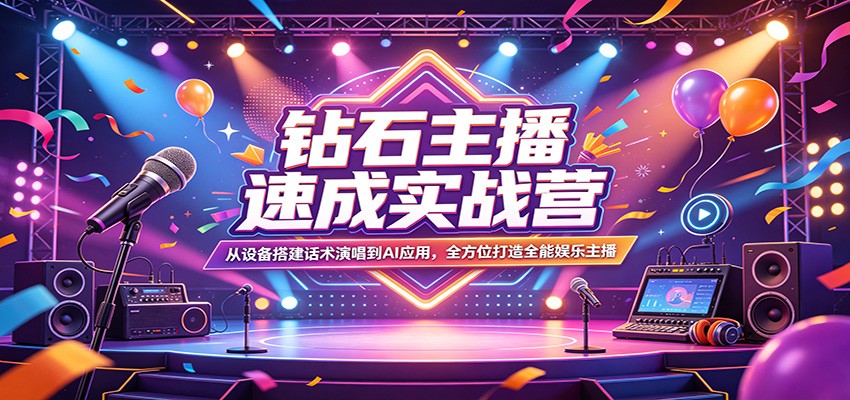 钻石主播速成实战营：从设备搭建话术演唱到AI应用，全方位打造全能娱乐主播-才疏云网创