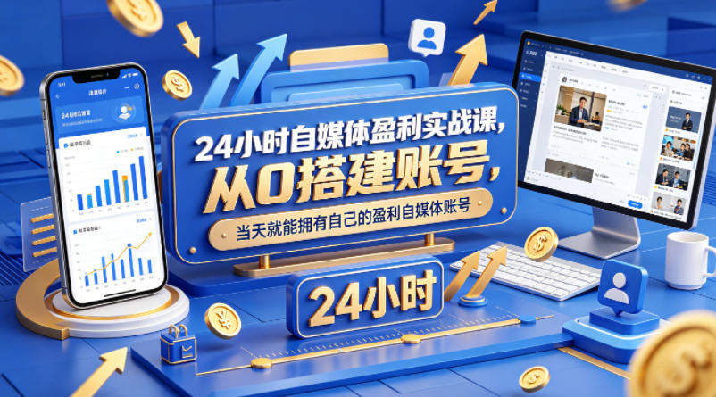 24小时自媒体盈利实战课，从0搭建账号，当天就能拥有自己的盈利自媒体账号-才疏云网创