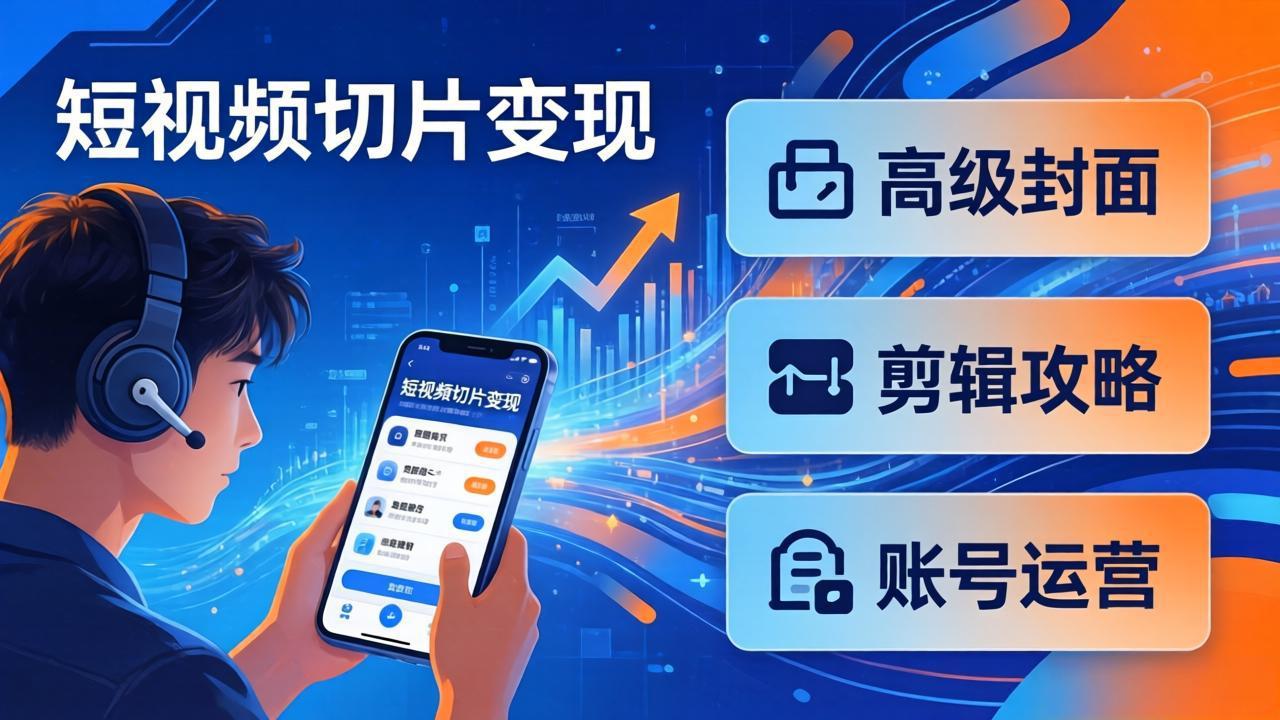 短视频切片变现速成班2.0：高级封面+剪辑攻略+账号运营，0基础小白快速入局副业-才疏云网创