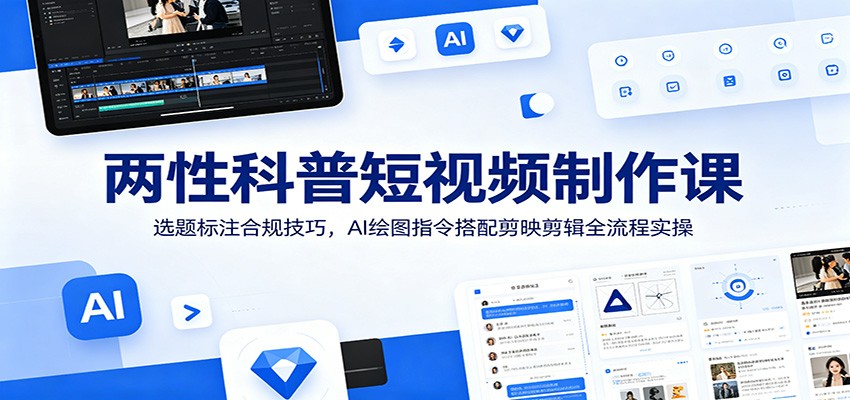 两性科普短视频制作课：选题标注合规技巧，AI绘图指令搭配剪映剪辑全流程实操-才疏云网创