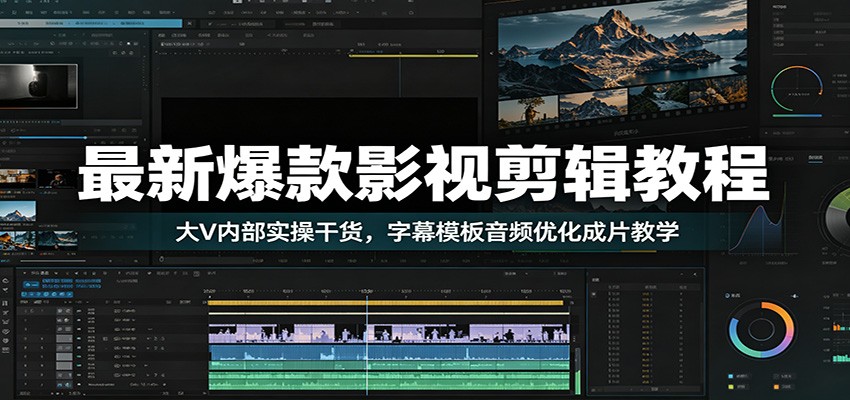 最新爆款影视剪辑教程：大V内部实操干货，字幕模板音频优化成片教学-才疏云网创
