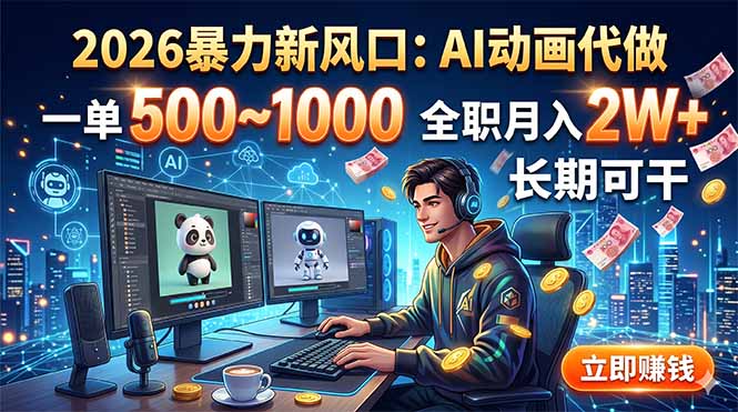 2026暴力新风口:AI动画代做,一单500~1000,全职月入2W+,长期可干-才疏云网创