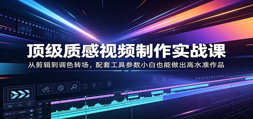 顶级质感视频制作实战课：从剪辑到调色转场，配套工具参数小白也能做出高水准作品-才疏云网创
