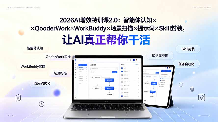 2026AI增效特训课2.0:智能体认知×QoderWork×WorkBuddy×场景扫描×提示词×Skill封装,让AI真正帮你干活-才疏云网创