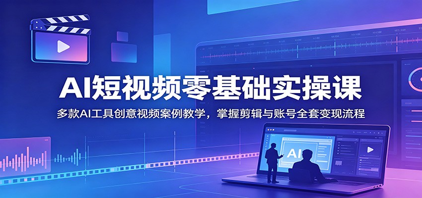 AI短视频零基础实操课：多款AI工具创意视频案例教学，掌握剪辑与账号全套变现流程-才疏云网创