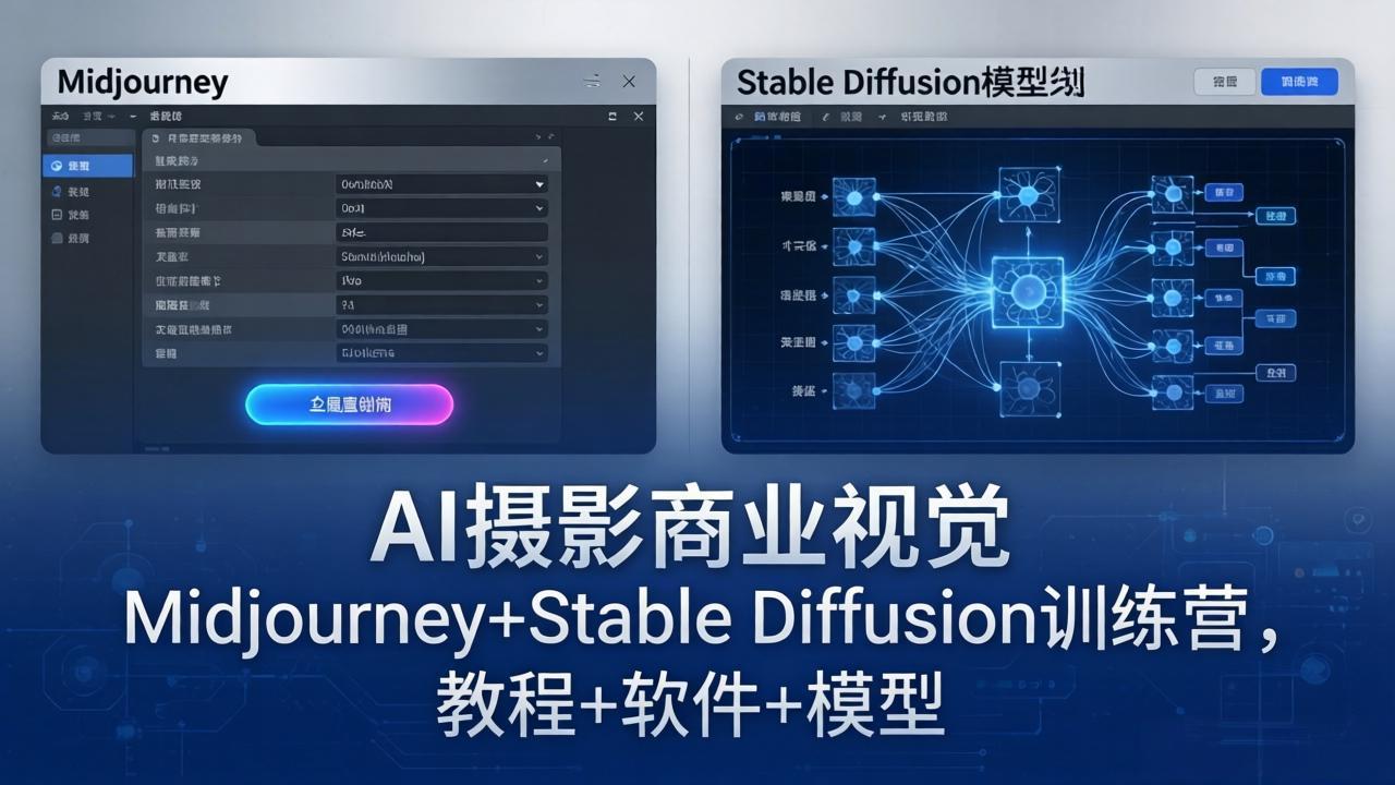AI摄影商业视觉Midjourney+Stable Diffusion训练营，教程+软件+模型-才疏云网创