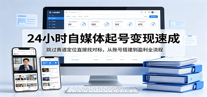 24小时自媒体起号变现速成，跳过赛道定位直接找对标，从账号搭建到盈利全流程-才疏云网创
