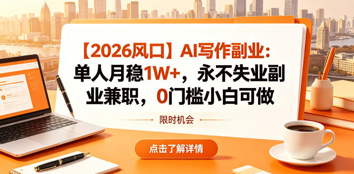 【2026风口】AI写作副业:单人月稳1W+,永不失业副业兼职,0门槛小白可做【揭秘】-才疏云网创