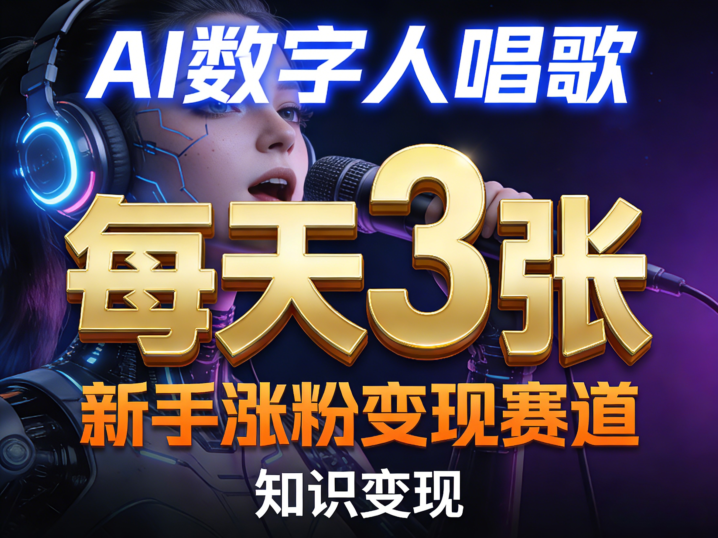 AI数字人唱歌，新手涨粉变现赛道，每天3张和知识付费，副业必备-才疏云网创