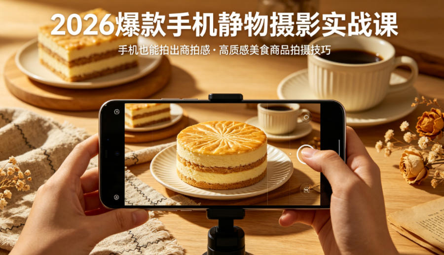 2026爆款手机静物摄影实战课，手机也能拍出商拍感，学会拍出高质感美食商品-才疏云网创