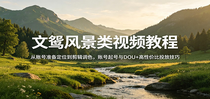 文鸳风景类视频教程：从账号准备定位到剪辑调色，账号起号与DOU+高性价比投放技巧-才疏云网创